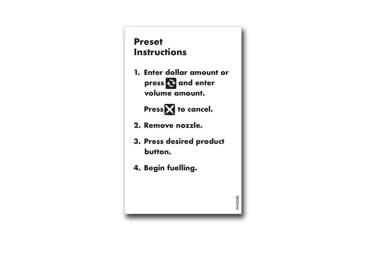 WHX08E - Preset Instructions decal